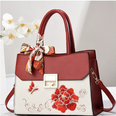 New Chinese-Style National Embroidery Women's Handbag with a High-End Feel, 2025 New Commuter Small Square Bag, Large Capacity Soft Leather Bag